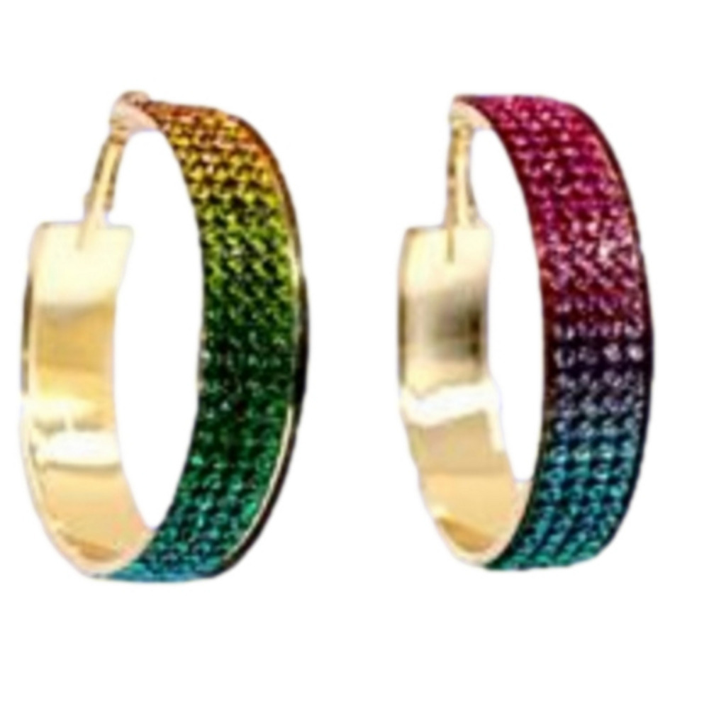 1 Sparkly Rainbow 🌈 2 Inch Hoop Earrings 1 Pair Purchase NWTags Goldtone